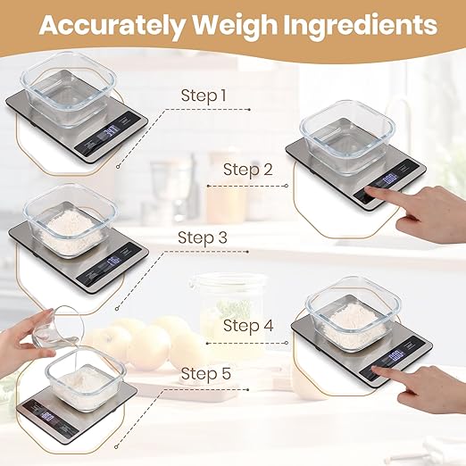 Digital Kitchen Scale - Precision Food Scale for Cooking & Baking (1g/0.05oz Accuracy) - Waterproof Stainless Steel with LCD Display, Batteries Included - Weight in Grams & oz (Ash Silver)