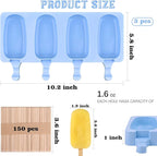 Sakolla Large Silicone Popsicle Molds Set of 3, Oval 4 Cavities Homemade Ice Pop Molds with 150 Wooden Sticks for Ice Cream, Cakesicles, Cake Pop (Blue)