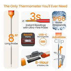 AI Bluetooth Candy & Meat Thermometer with 20+ Presets, Smart Alerts via App (Type-C Rechargeable) Digital Instant Reading for Candy Making, BBQ, Deep Frying, & Liquids, 8" Long Probe,CT180-BT