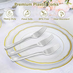 100 Count Heavy Duty Silver Plastic Forks Disposable, BPA-Free, Heat Resistant, Solid and Durable Premium Plastic Disposable Forks for Party Supply