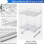 FULGENTE Chrome Finish Pull Out Drawer Cabinet Organizer 20" Wx18 Dx15.12''H 2 Tier Heavy Duty Slide Out Kitchen Storage Shelves Wire Frame Under Shelf Sliding Drawers for Inside Cupboard