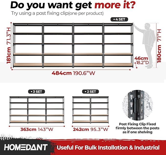 HOMEDANT 5 Tier Laminated Boltless Heavy Duty Garage Storage Adjustable Wide Size Metal Shelving Unit Utility Rack Shelves Organization Multipurpose Shelf Shed Warehouse 47.7"W x 18.2"D x 71.3"H 1Pack