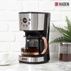 Haden Coffee Machine, 12 Cup Programmable Drip Coffee Maker with Auto Shut-Off Function and Reusable Washable Water Filter, Steel & Copper