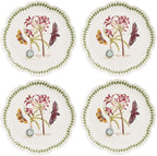 Portmeirion Botanic Garden Lotus Blossom Dinner Plates, Set of 4 - Mexican Lily Porcelain Plates with Butterfly Motif, 11.25" Floral Shape for Dining or Display - Oven, Microwave & Dishwasher Safe