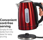 Hamilton Beach Electric Tea Kettle, Water Boiler & Heater, 1.7 Liter, Cordless Serving, 1500 Watts for Fast Boiling, Auto-Shutoff and Boil-Dry Protection, Red with LED Light Ring (41060)