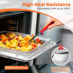 Air Fryer Basket for Oven, 2 Set Oven Air Fryer Basket and Tray with 60 PCS Parchment Papers, DEGOVIN Crisper Tray Non-stick Stainless Steel Air Fry Pans for Convection Oven(15.8" × 11" & 13" × 9.7")