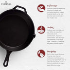 Cast Iron Skillet - 10"-Inch Frying Pan with Pour Spouts + Pan Scraper + Silicone Grip Handle Cover Holder - Pre-Seasoned Oven Cookware - Indoor/Outdoor Use - BBQ, Firepit, Stovetop, Induction Use