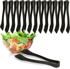 PARTY BARGAINS 8.5 Inches Plastic Serving Tongs, 12 Pack, Premium Quality & Heavy-Duty Black Plastic Tongs for BBQ, Salads, Grilling, Buffets, & Kitchen