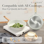 ESLITE LIFE Nonstick Ceramic Frying Pan Skillet with Lid, Non-Toxic Egg Omelette Kitchen Cooking Pans Compatible with All Stovetops (Gas, Electric & Induction), PTFE & PFOA Free (White, 9.5" w/Lid)