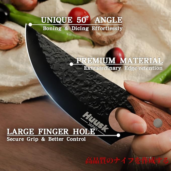 Huusk Knives, Viking Boning Knives for Meat Cutting, Small Ulu knives, Caveman Ultimo Knives Hand Forged Full Tang Knives for Kitchen or Camping Gift for Dad