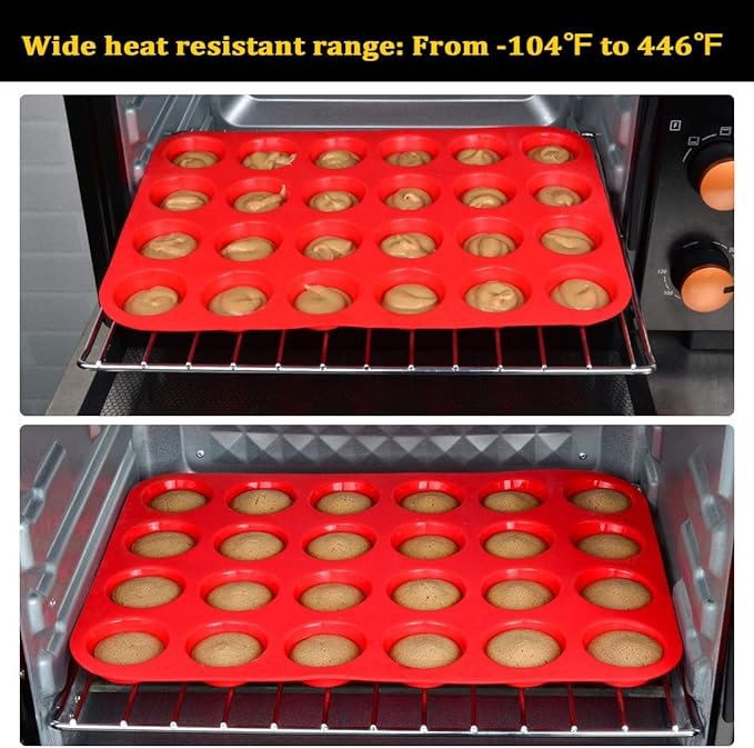 Silicone Muffin Pan Mini 24 Cups Cupcake Pan, Nonstick Food Grade Silicone Baking Pan 1 Pack