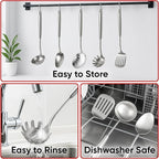 5 Pcs Newness Cooking Utensils Set, 304 Stainless Steel Kitchen Utensils Set, Metal Kitchen Accessories, Include Soup Ladle, Slotted Skimmer Spoon, Spaghetti Spoon and Spatula, Dishwasher Safe