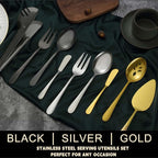 BEWOS Gold Serving Utensils, 20-Piece Serving Utensils set, Gold Serving Spoons, Slotted Spoons, Tongs, Forks, Cake Server, Butter Knife, Stainless Steel Serving Utensils for Parties, Dishwasher Safe