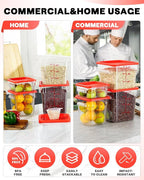 2QT4QT NSF Food Storage Containers: 6PCS [Food Grade][Hot&Cold Resistant] Commercial Clear Food Storage Containers with Lids for Restaurant Kitchen Proof Dough, Measuring Spoons Included(Red)