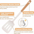 Silicone Cooking Utensils Set 5 Pcs Large Non-Stick Kitchen Utensils Set, Wooden Handle Heat Resistance Turner Soup Ladle Spoon Silicone Cooking Kitchen Gadgets BPA Free for Nonstick Cookware