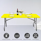 10 Pack Fitted Tablecloth for 6 Foot Rectangle Tables, Yellow Elastic Outdoor Picnic Table Cover, Washable Stretch Folding Table Cloths 6 ft for Camping Party Patio Kitchen Banquet, 30" W x 72" L