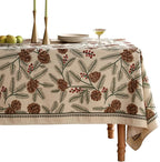 ISAENNE Designer Christmas Beige Linen Small Rectangular Tablecloth,Pinecones Pattern Indoor Tablecloths,Washable Decor Table Cloth for Dining Thanksgiving Kitchen Christmas,55"*71"-Carol B