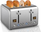 SEEDEEM 4 Slice Stainless Toaster - Color LCD Display, 7 Shade Settings, 1.5'' Wide Slots with Bagel/Defrost/Reheat Functions, Removable Crumb Tray, Silver Metallic, 1800W