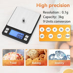 BOMATA Upgraded Small Food Scale, 0.1 g/0.001 oz High Precision, 3000 g/6.6 lb, with New Hold Function and Larger Display, USB Rechargeable, Digital Kitchen Scale for Small Item, Jewelry. Black