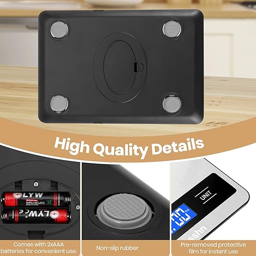 Digital Kitchen Scale - Precision Food Scale for Cooking & Baking (1g/0.05oz Accuracy) - Waterproof Stainless Steel with LCD Display, Batteries Included - Weight in Grams & oz (Ash Silver)