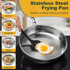 P&P CHEF 12 Inch Stainless Steel Frying Pan, 3-Ply Stainless Steel Pan Skillet, Induction Stir-fry Pan, Oven & All Stoves Safe, Heavy Duty & Even Heat, Dishwasher Safe, Silver, (1 Piece)