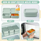6 Packs 1 Cup Silicone Soup Freezer Molds with Lid Silicone Soup Freezer Trays Rectangle Reusable Food Preserving Tray Freezing Sauces Stews(Sage Green)