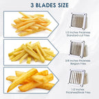 Commercial French Fry Cutter Stainless Steel Potato Cutter for with 1/2,1/3 and 3/8 Inch Blade, Heavy Duty Potato Slicer Manual Potato Chopper Set for Sweet Potato, Carrot, Cucumbers