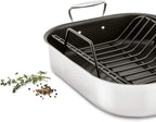 All-Clad Specialty Stainless Steel Large Roaster with Nonstick Rack 13x16 Inch Oven Broiler Safe 500F Roaster Pan, Pots and Pans, Cookware Silver