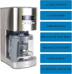Kenmore Drip Coffee Maker - 12 Cup Programmable Cafe Machine With Glass Pot, Regular & Bold Brew, Auto Shut Off Large Water Reservoir, Reusable Filter, Kitchen Appliances For Cafeteria Barista