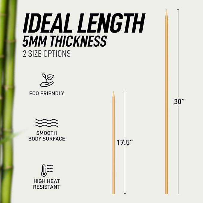 Zulay Kitchen Authentic Bamboo Marshmallow Smores Sticks - 30" Extra Long 5mm Heavy-Duty Bamboo Skewers - Ideal for Grilling & Camping