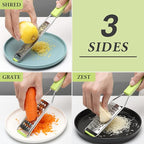 Cambom Lemon Zester Grater Three-piece Suit - Heavy Duty Kitchen Tool for Parmesan Cheese, Ginger, Garlic, Nutmeg, Chocolate, Vegetables，Fruits，Stainless Steel Grater Dishwasher Safe Green