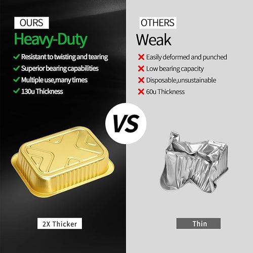 20 Pack 11"×8"×2" Gold Aluminum Foil Pans with Lids Heavy Duty, 5 LB Foil Food Containers with Lids, Disposable Tin Foil Pans for Baking, Meal Prep, Freezer, Heating and Takeout