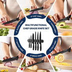 Kitchen Knife Set with No Drilling Magnetic Strip for Kitchen Black Titanium Small Cooking Knives, Sharp Stainless Steel Chef Knife Set for Cutting Meat & Vegetable