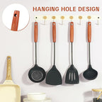 FJNATINH Silicone Wok Spatula,Turner,Ladle,Skimmer Set,Wok Tools, Wok Utensil,Non Stick Heat-Resistant Stainless Steel Cooking Utensils BPA Free Kitchen Utensils Cookware, Pack of 4,Black