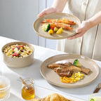 vancasso PLAYA Ceramic Plates and Bowls Sets, 24 Pieces Brown Dinnerware Sets for Kitchen, Reactive Glaze Dishes Set for 8, Dishwasher and Microwave Safe