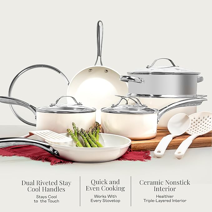 GOTHAM STEEL 20 Pc Ceramic Cookware Set Nonstick, Ceramic Pots and Pans Set Non Stick for Kitchen with Bakeware, Cooking Utensils & Steamer, Non Toxic PFOA PFOS Free, Oven & Dishwasher Safe