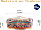 Bico Tunisian Ceramic Tortilla Warmer, 8.9 Inch Tortilla Holder with Lid for Taco Bread Pancake for Mexican Night and Party, Microwave and Dishwasher Safe