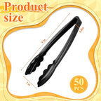 Tessco 50 Pcs Plastic Tongs for Serving Bulk, 9 Inch Plastic Disposable Serving Tongs Heavy Duty Salad Utensils for Kitchen Buffets BBQ Events Catering (Black)