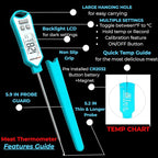 Meat Thermometer Digital, Instant Read Food Thermometer – Waterproof Nonslip Grip Kitchen Timer & Temp Chart Thermometer for Cooking Candy, Oil Fry Indoor & Outdoor Grilling Smoker Roast