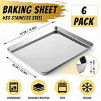 Mimorou 6 Pcs Baking Sheet Set Stainless Steel Cookie Sheet Cookie Baking Pan Bakeware Oven Tray Dishwasher Safe Commercial Grade Pans(16x12x1 Inch)