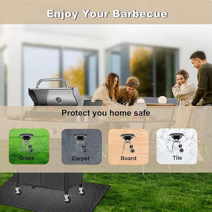 BBQ Grill Mat for Outdoor Grill, 51 x 36 inches Heavy Duty Thickened Under Grill Mats, Oil-Proof Waterproof Floor Protector for Deck and Patio