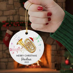 Tuba Musical Instrument Ceramic Ornament, Customized Year Text Name Tubist Tubaist Christmas Ornaments Gift for Women Men Husband Wife Dad Mom Tuba Player, Personalized Tubas Xmas Instrument Ornament