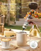 Milk Frother Rechargeable with Cover - Coffee Frother Wand, Drink Mixer Handheld with 2 Detachable Stainless Whisks 2 Speed Adjustable for Latte, Cappuccino, Hot Chocolate, Egg, Vintage Floral
