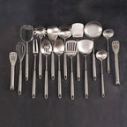 18/10 Stainless Steel Cooking Utensils Set - 16 PCS All Metal Serving Utensils, Kitchen Tools - Whisk, Masher, Fork, Tongs, Solid/Slotted Spoon, Spatula, Turner, Ladle, Skimmer, Pasta, Large Spoon Set