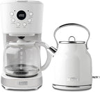 HADEN Coffee Machine, 12 Cup Drip Coffee Maker Bundled with Heritage 1.7 Liter Stainless Steel Electric Kettle, Ivory & Chrome
