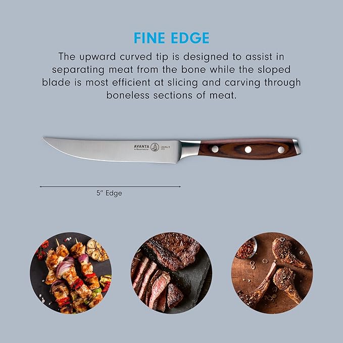 Messermeister Avanta 5” Fine Edge Steak Knife Set - German X50 Stainless Steel - Rust Resistant & Easy to Maintain - Includes 4 Steak Knives