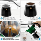 Zulay Kitchen Stovetop Espresso Maker - Moka Pot 6 Espresso Cups - Percolator Coffee Maker for Classic Cuban & Italian Style Espresso - Portable Coffee Maker for Camping & Travel - (Green/Black)