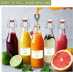 6 Pack [0.48 Liter / 16 fl. oz.] Swing Top Glass Bottles – Airtight Flip Top Brewing Bottles for Kombucha, Beer, Wine, Kefir, Soda, Liquor – Includes Funnel, 2 Pourers, 6 Seals, 8 Labels & Jute Twine