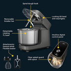 Ooni Halo Pro Spiral Mixer - Dough Stand Mixer with Attachments, 7.3 Quart Capacity and 58 Speed Settings - Charcoal Grey