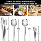 12PCS Stainless Steel Serving Utensils Sets - Large Serving Spoons,Slotted Spoons,Serving Tongs,Appetizer Tongs,Utensills Sets for Buffet Catering Banquet Party (Silver)